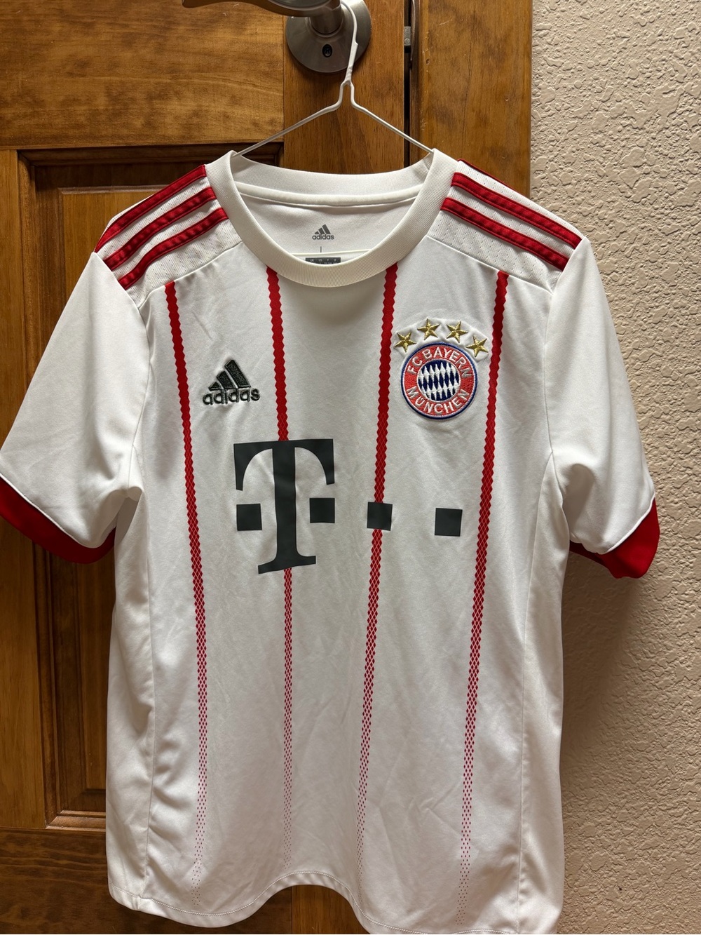 adidas White & Red Bayern Munich Kids Soccer Jersey